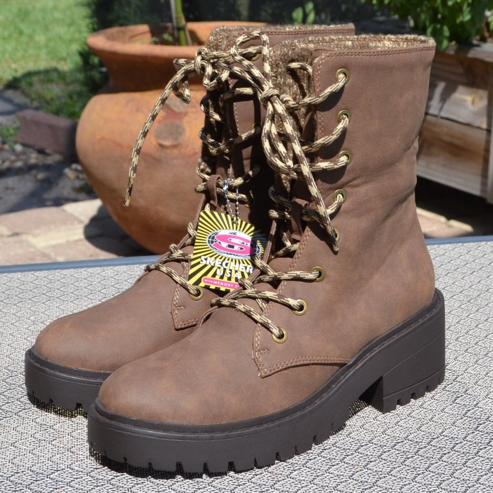 NEW Women's SKECHERS Brown Memory Foam Boots Hiking Work KNIT BUZZ Size 7 - Picture 7 of 9